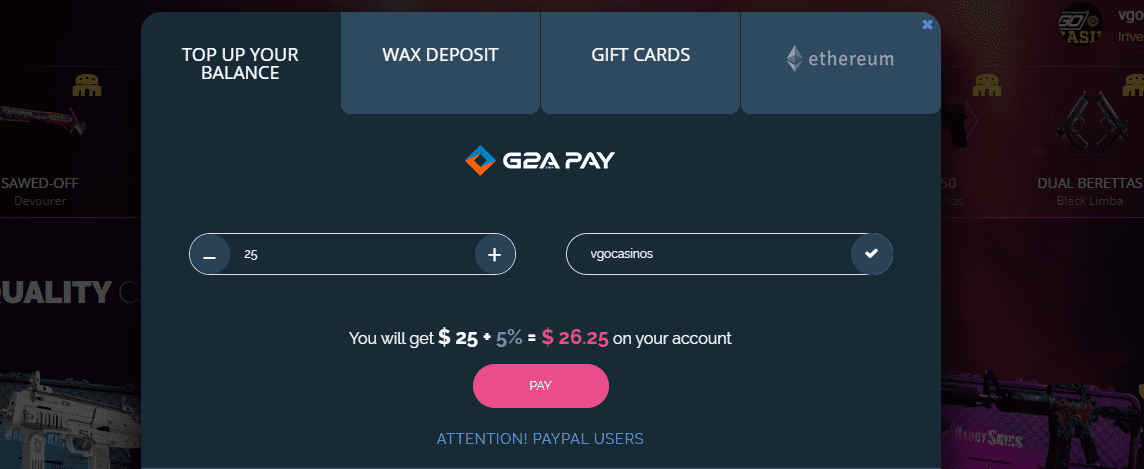 Daddyskins Code vgocasinos will give you +5% deposit bonus | VGO Casinos
